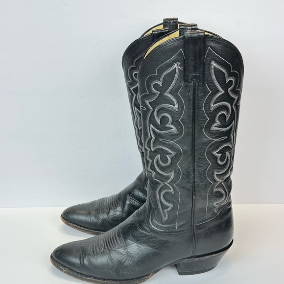 Mens Boots Size 9D Black Western Cowboy Boots with Embroidered Design - Picture 9 of 9